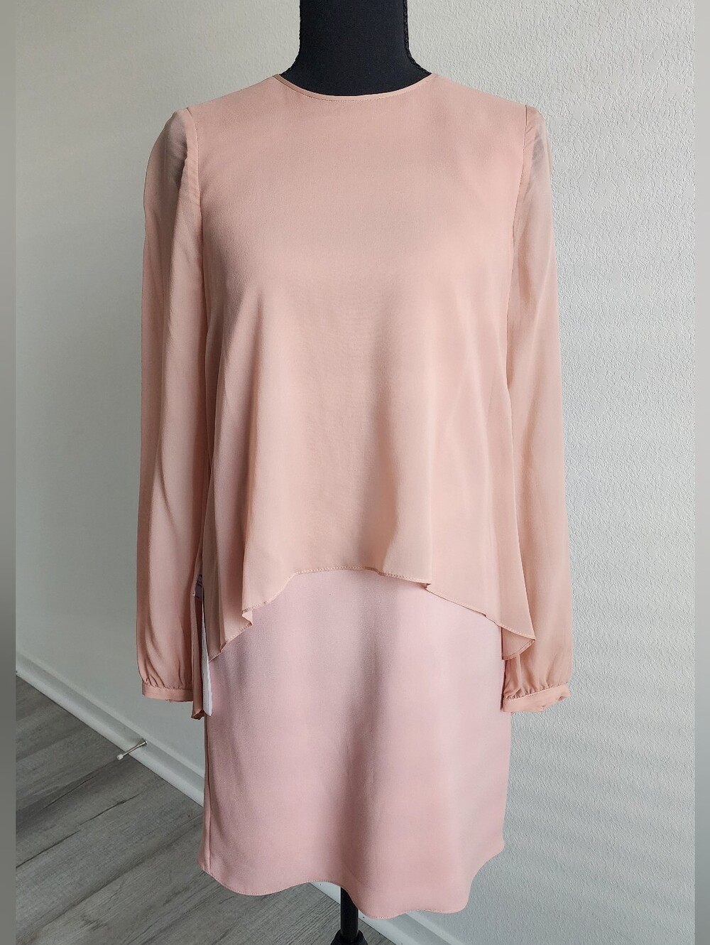 Elegant Blush Pink Layered Long-Sleeve Dress - Picture 1 of 7